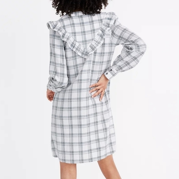 Madewell Plaid Ruffle-Yoke Shirtdress Windowpane NWOT - Picture 2 of 12